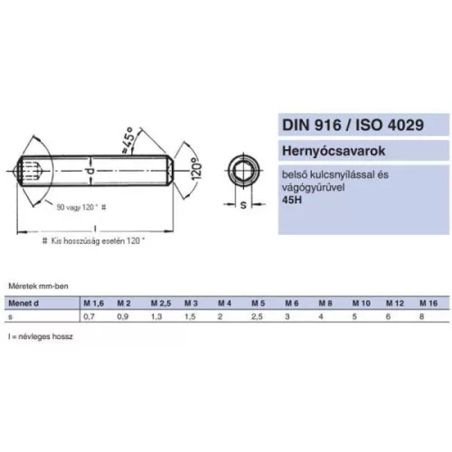 HERNYÓCSAVAR BK M8*40 Nat belsőkúpos