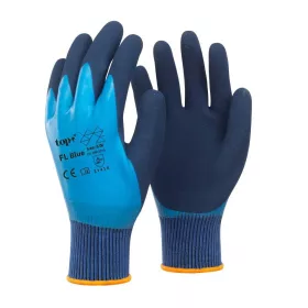   TOP FL Blue latex mártott poliészter kesztyű, gumírozott mandzsetta
