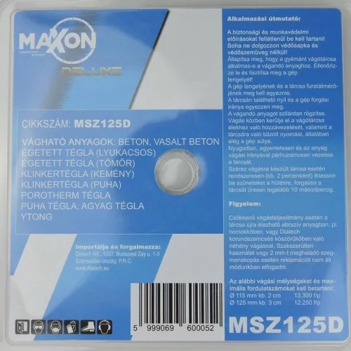 Maxon szegmenses DELUX 125x22,2x15 mm gyémánt vágótárcsa