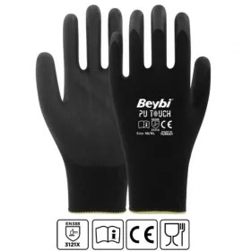 Kesztyű Nylon PU tenyérmártott fekete Beybi