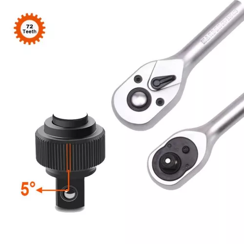 Hajtókar  1/4" 155mm 72 fog racsnis irányváltós 2K nyél Harden