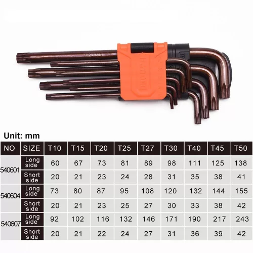 Imbuszkulcs készlet  Torx hosszú   9r. T10-T50 Harden