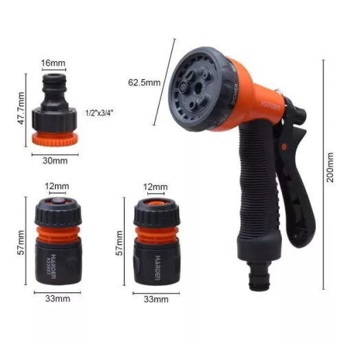 Öntöző készlet 4r. 1/2" 8 funkciós öntözőpisztollyal Harden